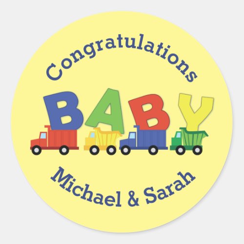 Construction Dump Truck Baby Shower Boy Classic Round Sticker