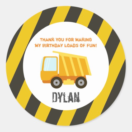 Construction Dump Truck Birthday Classic Round Sticker