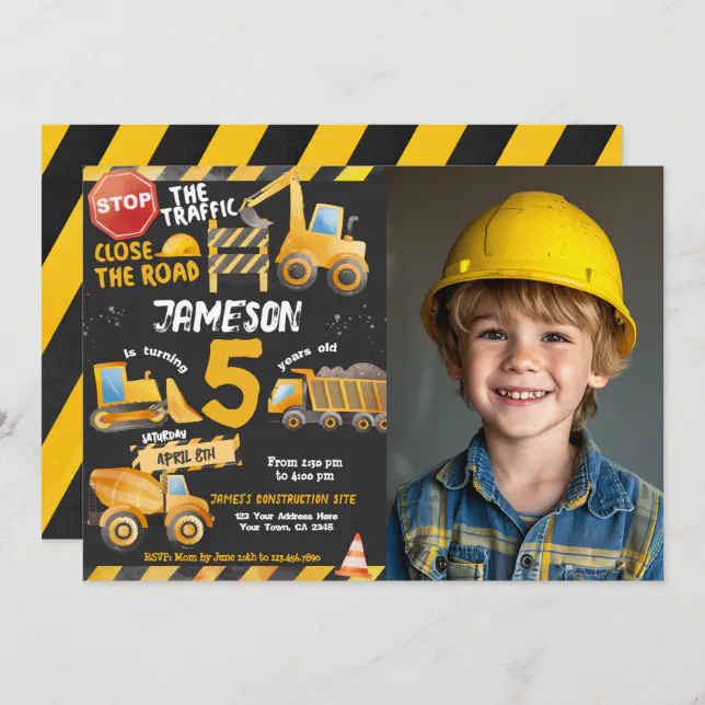 Construction Dump Truck Birthday Invitation Zazzle