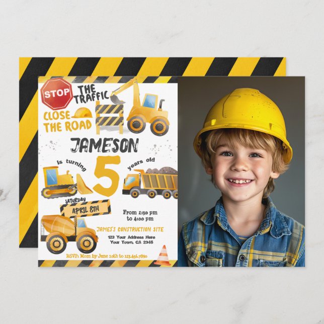 Construction, Dump Truck Birthday Invitation (Front/Back)
