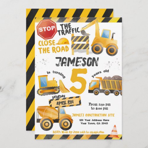 Construction Dump Truck Birthday Invitation