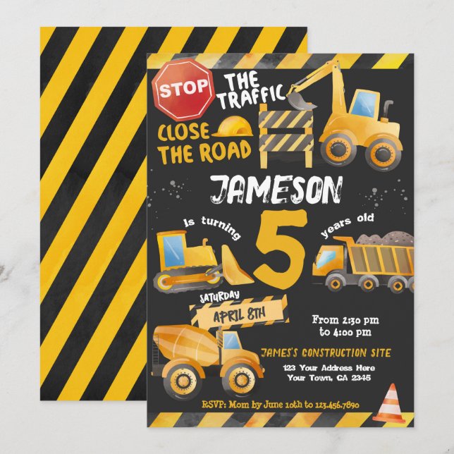 Construction, Dump Truck Birthday Invitation (Front/Back)
