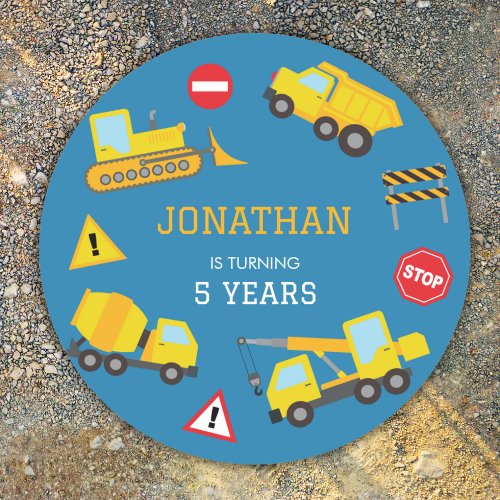 Construction Dump Truck birthday invitation Classic Round Sticker