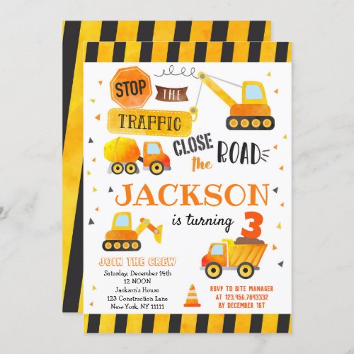 Construction Dump Truck Birthday Invitations