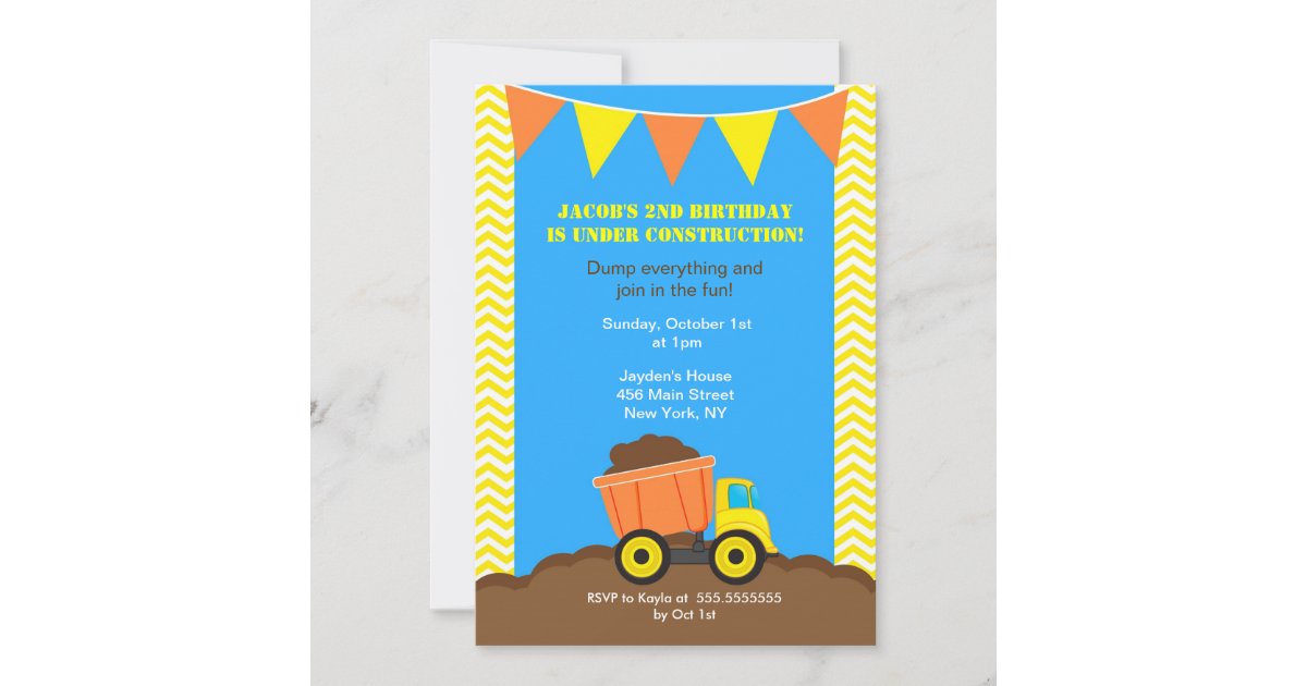 Construction Dump Truck Birthday Invitations Zazzle
