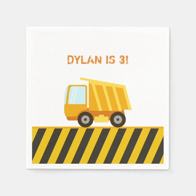 Construction Dump Truck Birthday Napkins (Front)