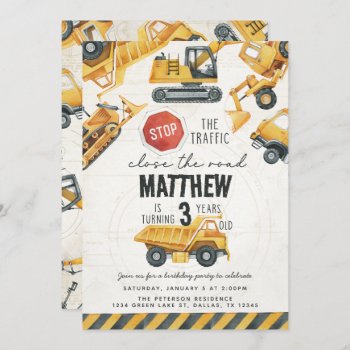 Construction Dump Truck Birthday Party Invitation by PerfectPrintableCo at Zazzle