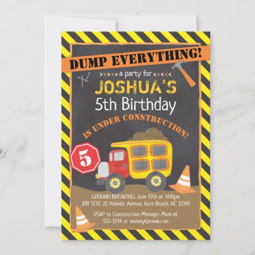 Construction Dump Truck Birthday Party Invitation