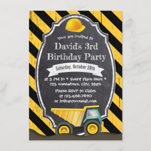 Construction Dump Truck Birthday Party Invitation