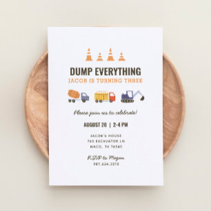 Construction Dump Truck Birthday Party Invitation