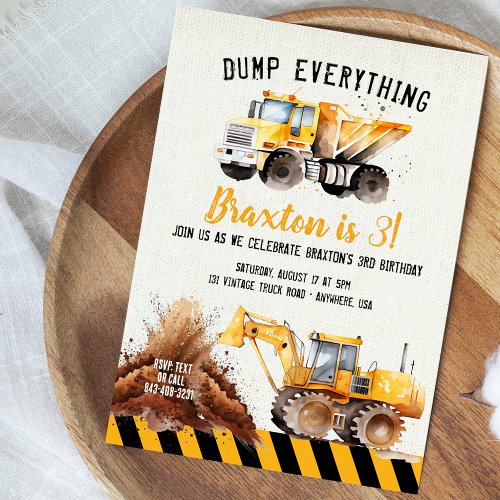 Construction Dump Truck Birthday Party Invitation
