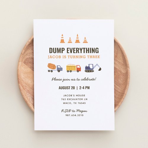 Construction Dump Truck Birthday Party Invitation