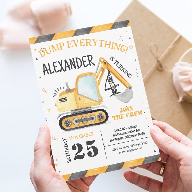 Construction Dump Truck Birthday Party Invitation (Creator Uploaded)