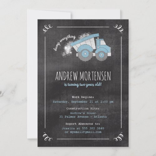 Construction Dump Truck Birthday Party Invitation