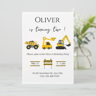 Construction Dump Truck Birthday Party Invitation