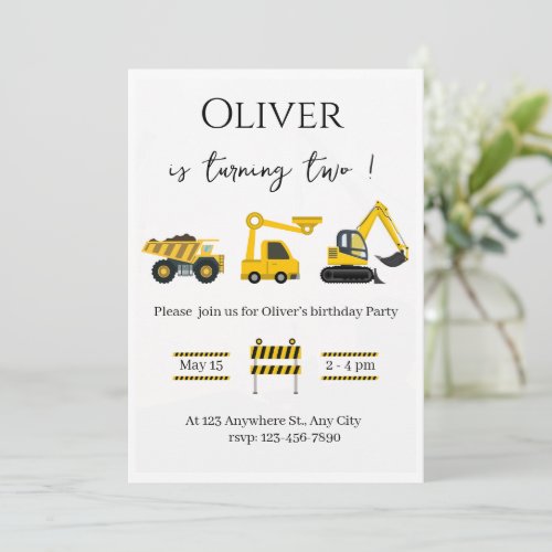 Construction Dump Truck Birthday Party Invitation