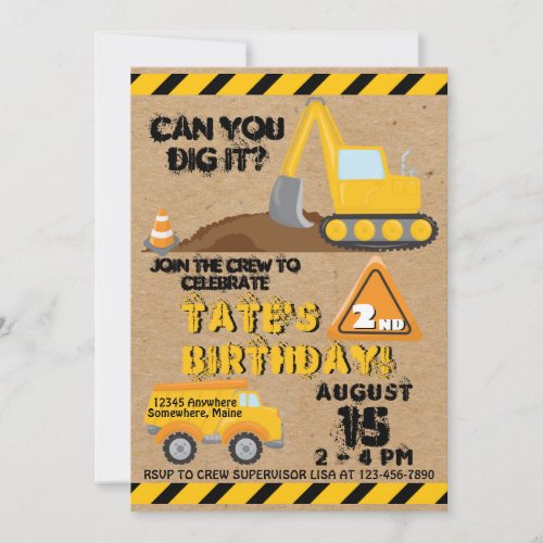 Construction Dump Truck Birthday Party Invitations