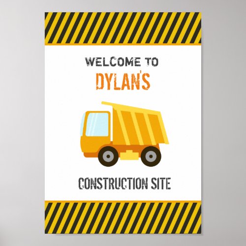 Construction Dump Truck Birthday Poster