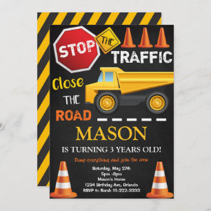 Construction Dump Truck Black Birthday Invite