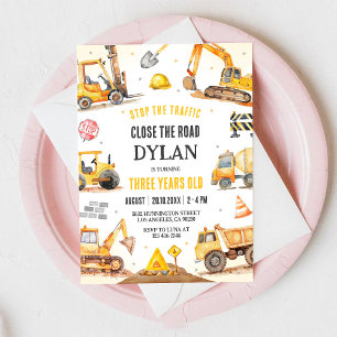 Construction Dump Truck Boy 2nd Birthday Invitation