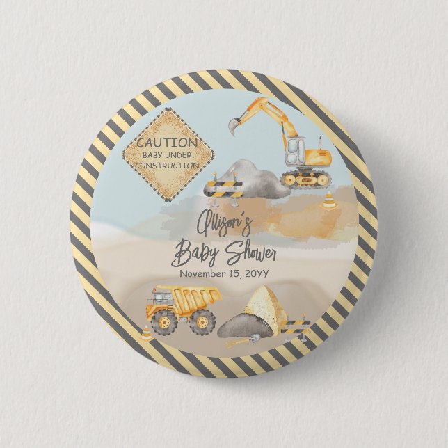 Construction Dump Truck Boy Baby Shower Button (Front)