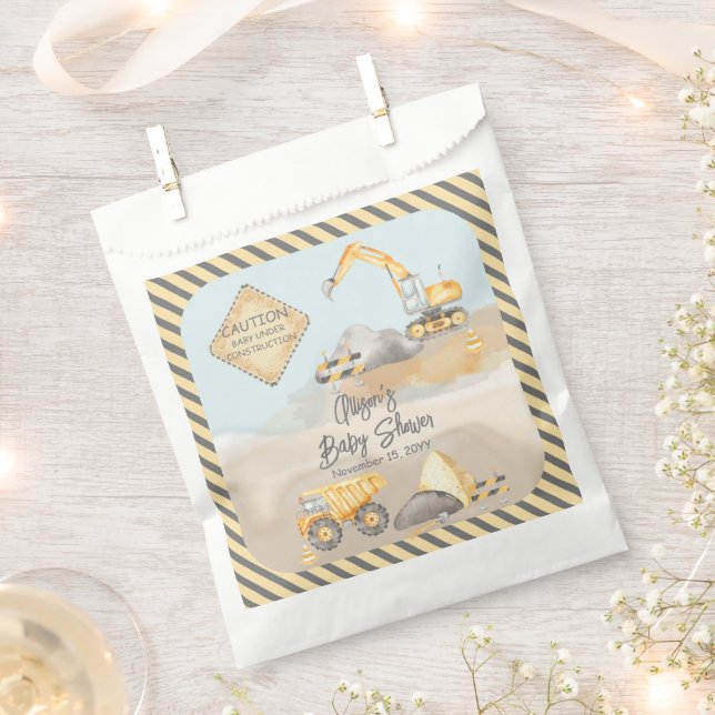 Construction Dump Truck Boy Baby Shower Favor Bag (Clipped)