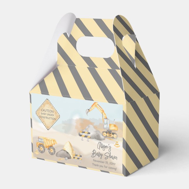 Construction Dump Truck Boy Baby Shower Favor Boxes (Front Side)
