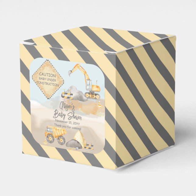 Construction Dump Truck Boy Baby Shower Favor Boxes (Front Side)