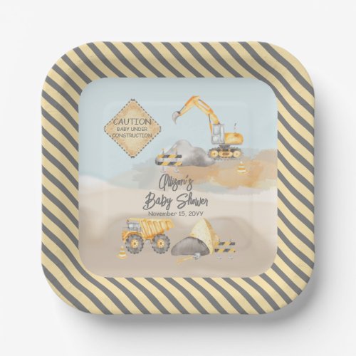 Construction Dump Truck Boy Baby Shower Paper Plates