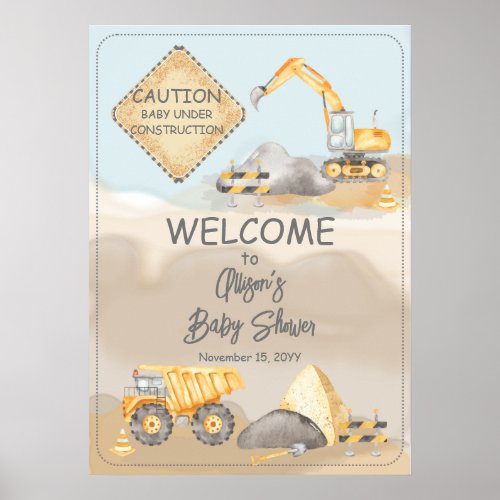Construction Dump Truck Boy Baby Shower Sign