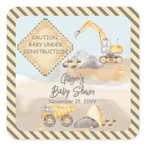 Construction Dump Truck Boy Baby Shower Square Sticker
