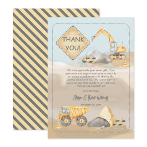 Construction Dump Truck Boy Baby Shower Thank You Card
