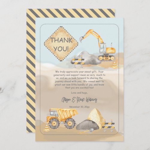 Construction Dump Truck Boy Baby Shower Thank You Card