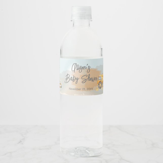 Construction Dump Truck Boy Baby Shower Water Bottle Label (Front)