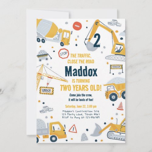 Construction Dump Truck Boy Birthday Invitation