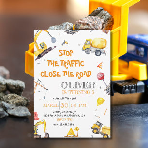 Construction Dump Truck Boy Birthday Party Invitation