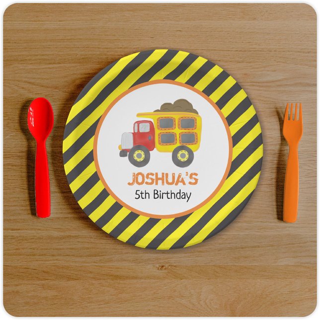 Construction Dump Truck Boy Birthday Party Paper Plates (Creator Uploaded)