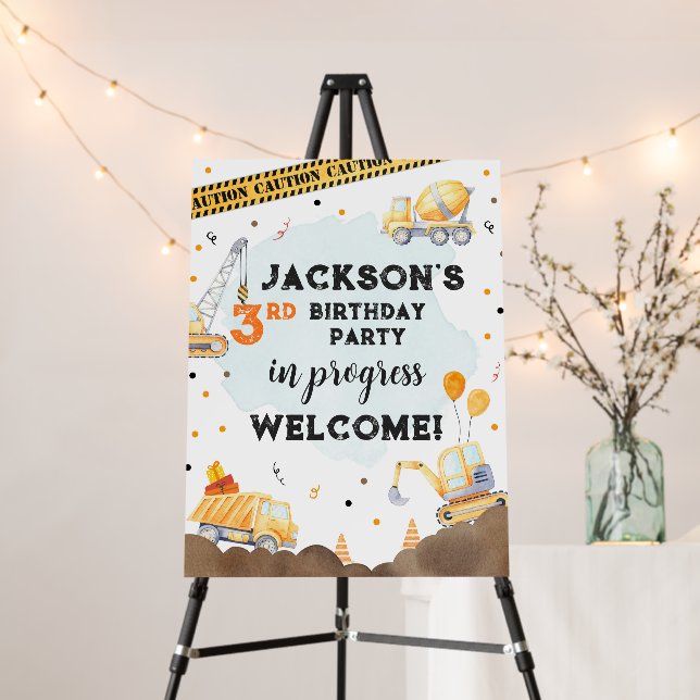 Construction Dump Truck Boy Birthday Party Welcome Foam Board (In Situ (Stand))