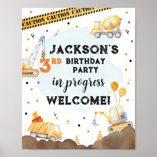 Construction Dump Truck Boy Birthday Party Welcome Poster
