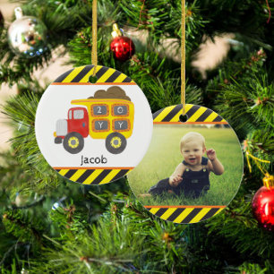 Construction Dump Truck Boy Photo Keepsake Ceramic Ornament