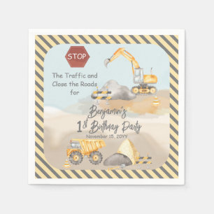 Construction Dump Truck Boy's 1st Birthday Party Napkins