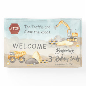 Construction Dump Truck Boy's 3rd Birthday Party Banner