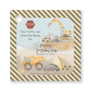 Construction Dump Truck Boy's 3rd Birthday Party Favor Tags