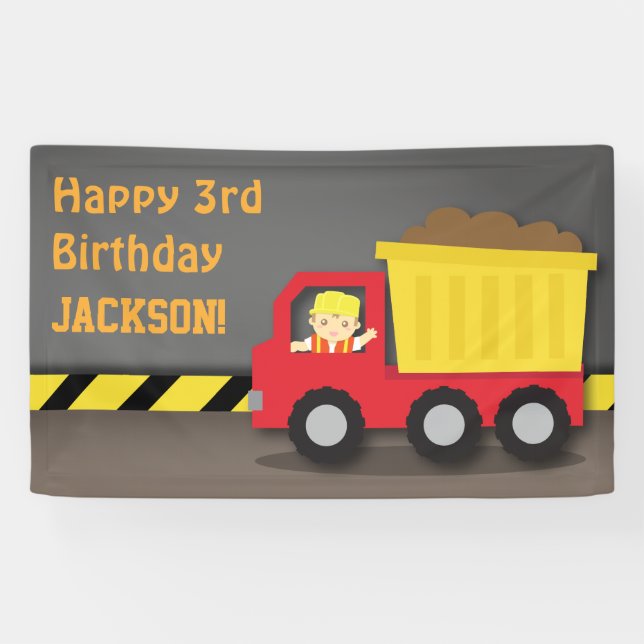 Construction Dump Truck Boys Birthday Party Banner (Horizontal)