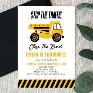 Construction Dump Truck Bulldozer Birthday Party Invitation
