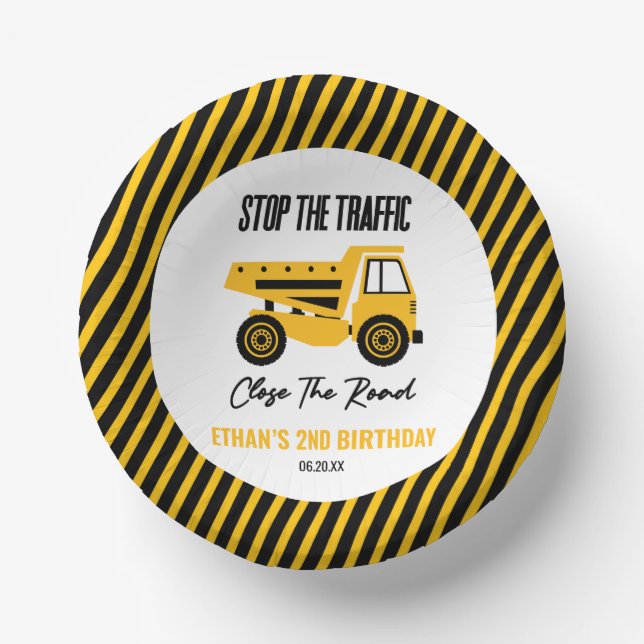 Construction Dump Truck Bulldozer Birthday Party Paper Bowls (Front)