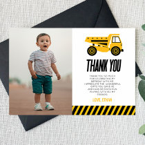 Construction Dump Truck Bulldozer Birthday Party Thank You Card