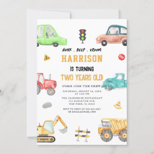 Construction Dump Truck Cars Party Birthday Invitation