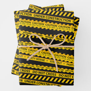 Construction Dump Truck Caution Line Pattern Gifts Wrapping Paper Sheets
