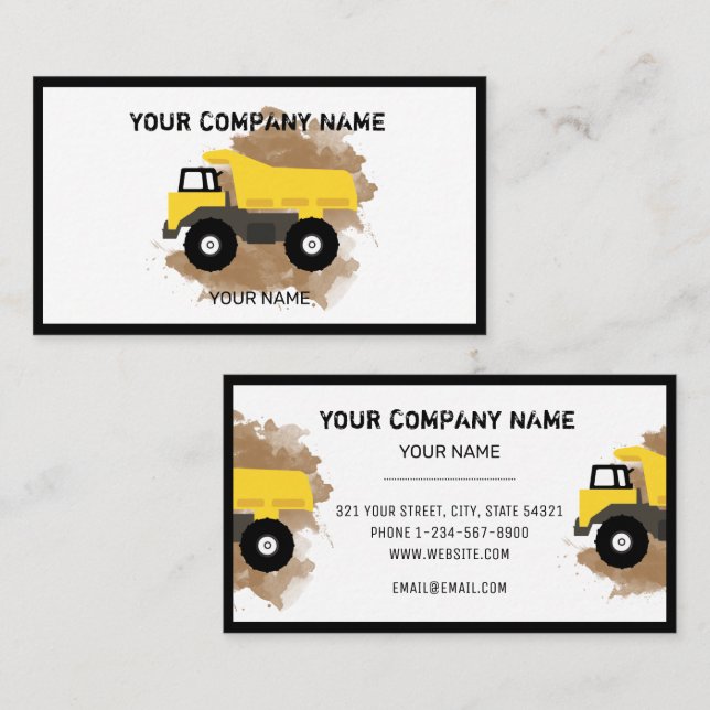Construction Dump Truck Contractor Business Card (Front/Back)